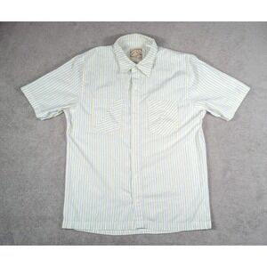 REEF Mens Striped Button-up Shirt Size L Colors Yellow, Blue, White, And Brown.